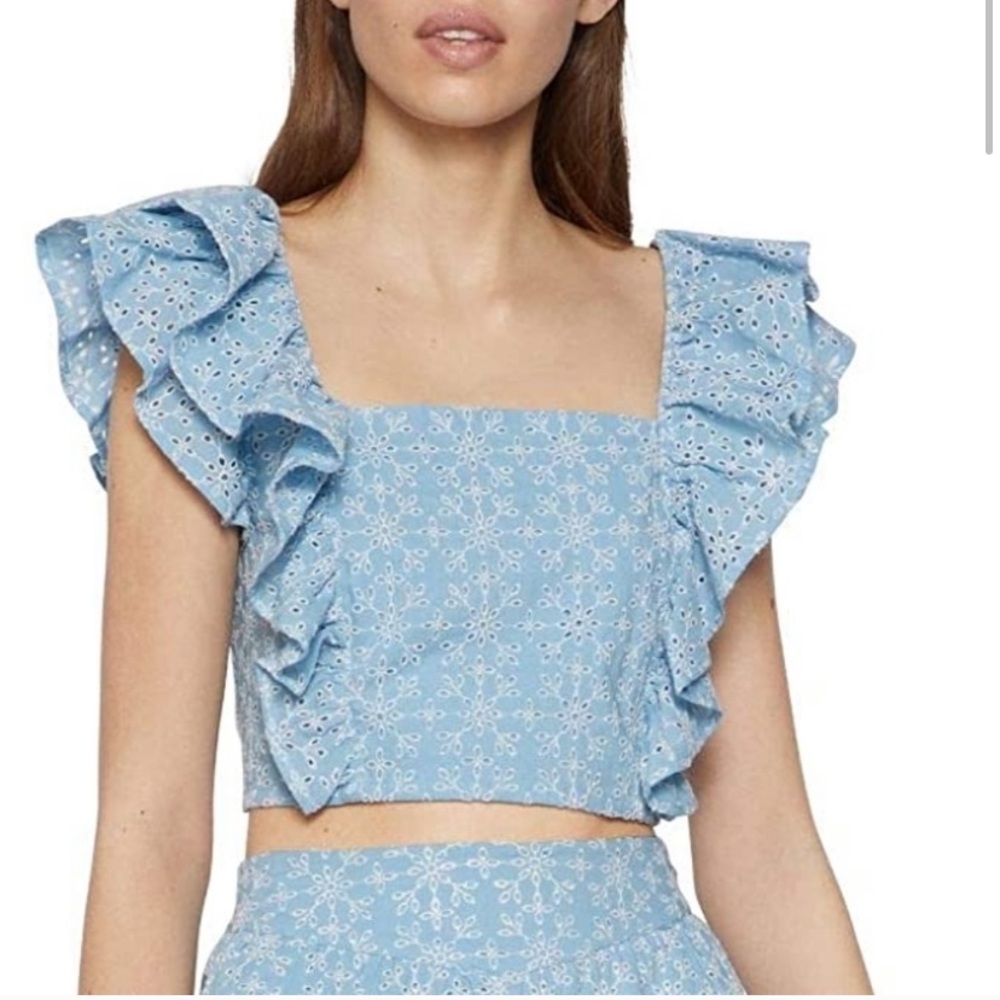 BCBGeneration Blue Eyelet Ruffle top and short set
